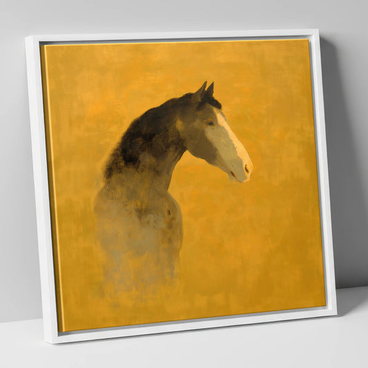 Gilded Equine Profile horse portrait canvas wall art in white frame