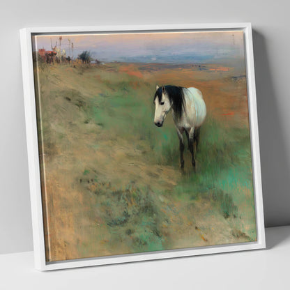 Dusk on the Headland horse landscape canvas wall art in white frame