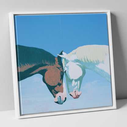 Quiet Companionship horse portrait canvas wall art in white frame