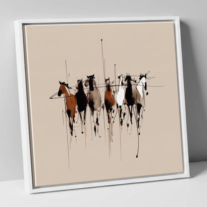The Fluid Herd wild horses canvas wall art in white frame