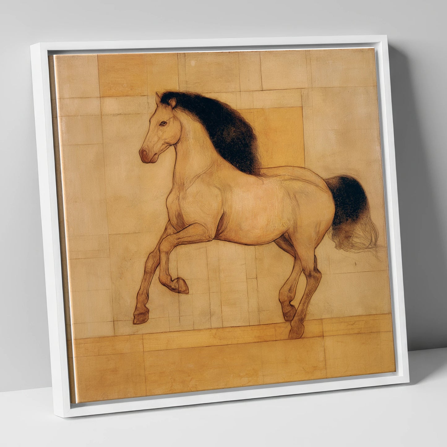 Classical Equine Study horse portrait canvas wall art in white frame