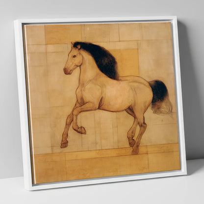 Classical Equine Study horse portrait canvas wall art in white frame
