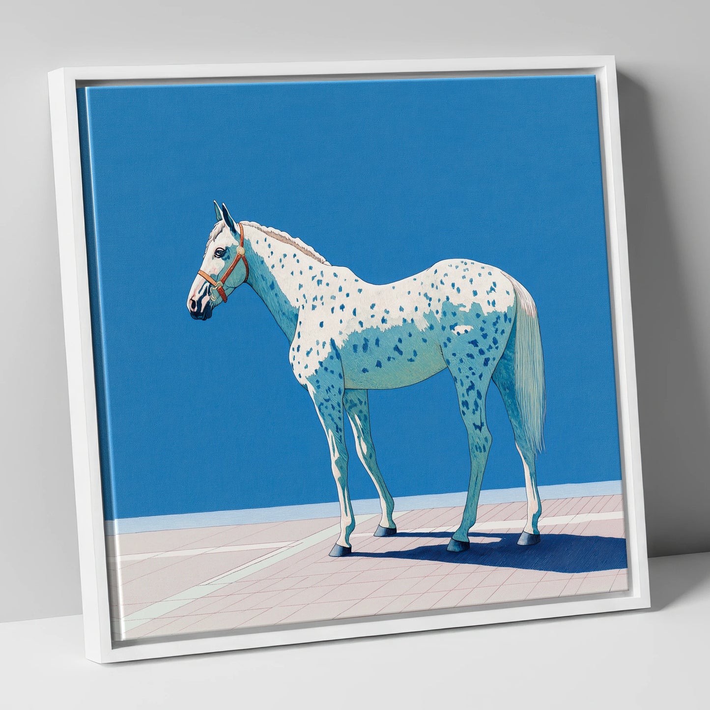 Appaloosa in Cerulean horse breed canvas wall art in white frame