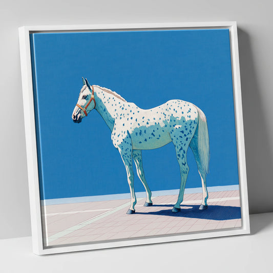 Appaloosa in Cerulean horse breed canvas wall art in white frame