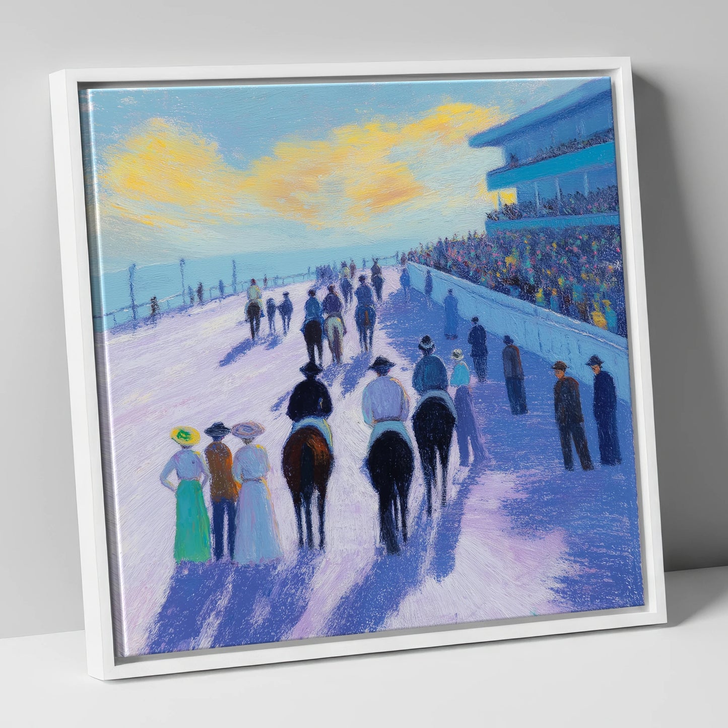 Parade Before the Post racing horse canvas wall art in white frame
