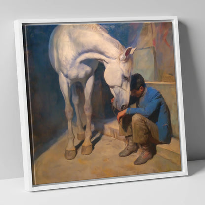 A Moment of Solace horse & rider canvas wall art in white frame