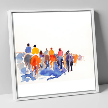 Heading to the Post racing horse canvas wall art in white frame