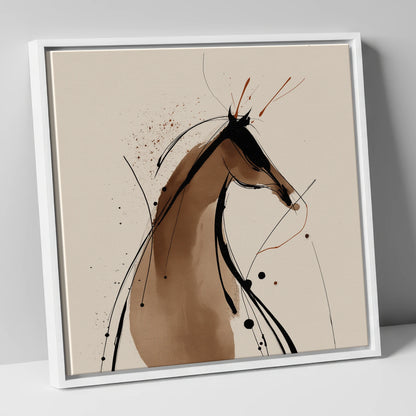 Sweeping Ink Silhouette horse portrait canvas wall art in white frame