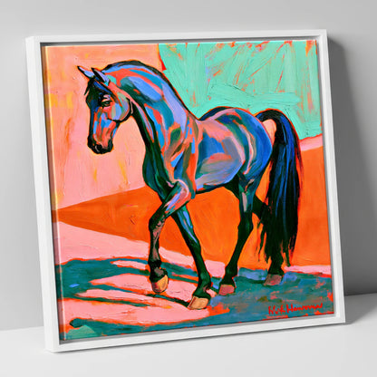 Vibrant Blue Contemporary Horse horse breed canvas wall art in white frame