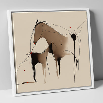Minimalist Mare and Foal mare & foal canvas wall art in white frame