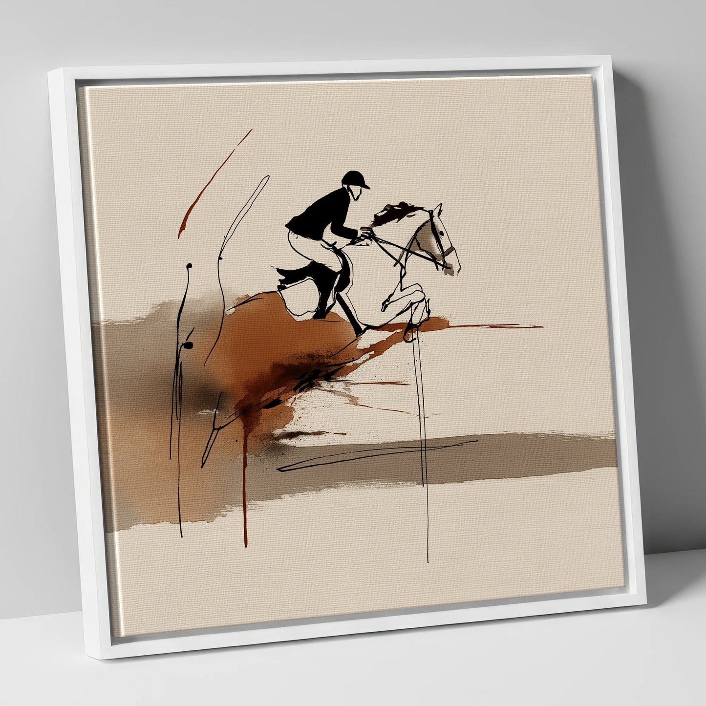 Dynamic Suspension show jumping horse canvas wall art in white frame