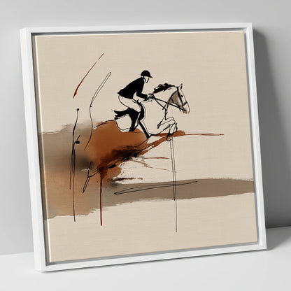 Dynamic Suspension show jumping horse canvas wall art in white frame