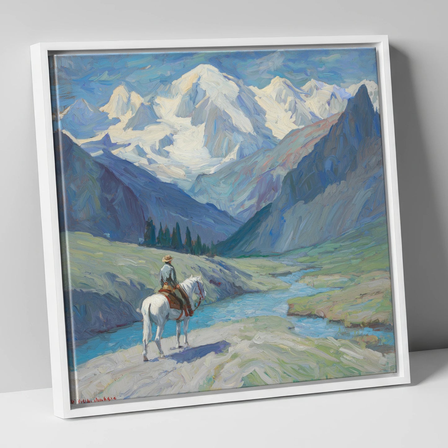 Into the High Country horse landscape canvas wall art in white frame