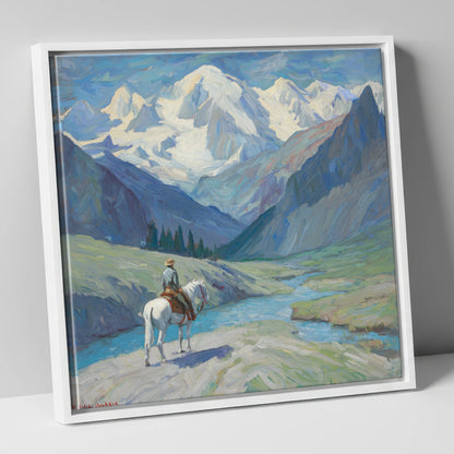 Into the High Country horse landscape canvas wall art in white frame