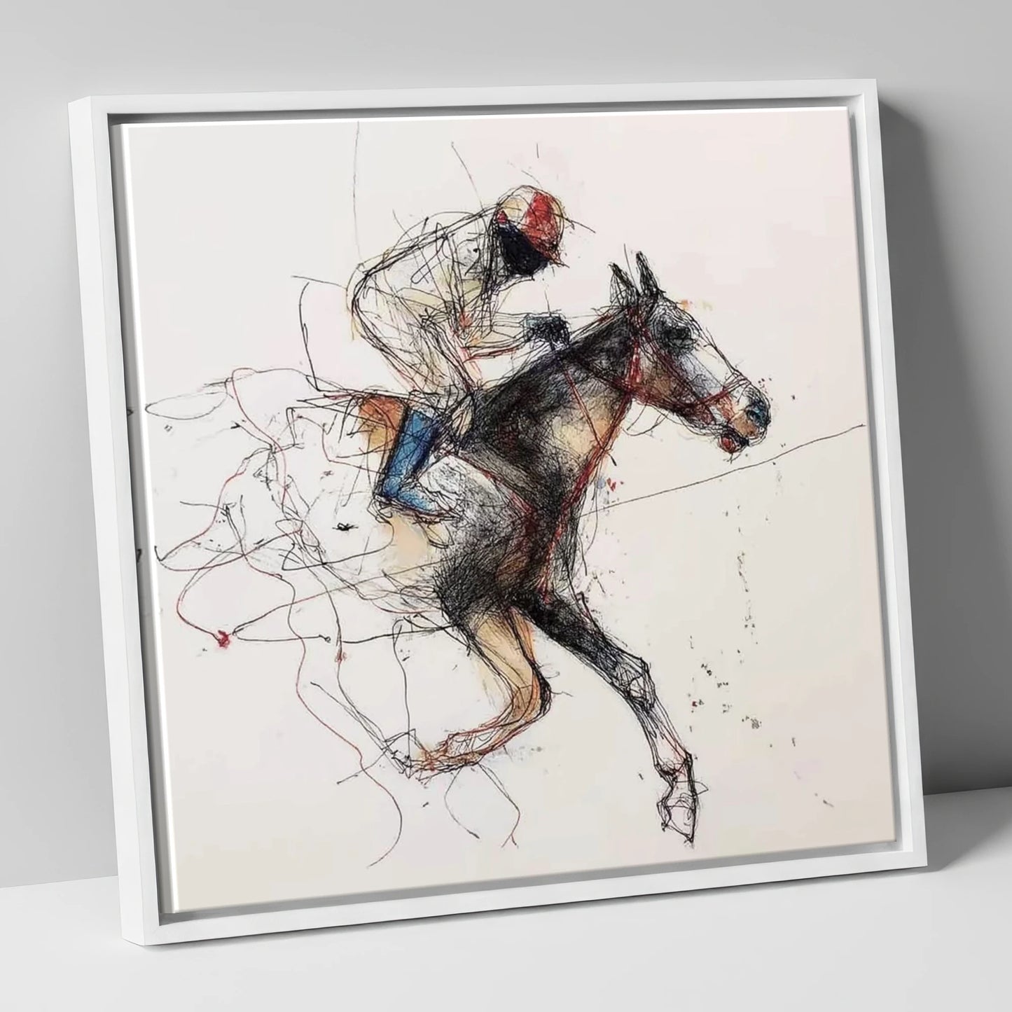 The Final Furlong racing horse canvas wall art in white frame