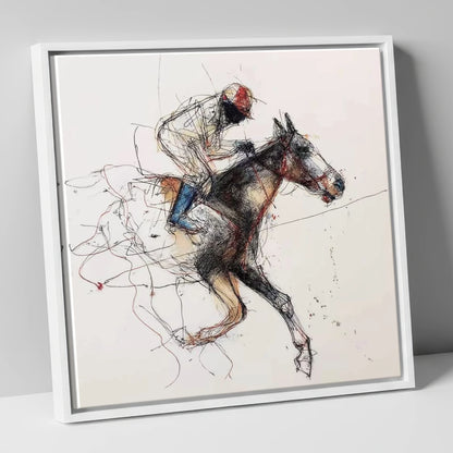 The Final Furlong racing horse canvas wall art in white frame
