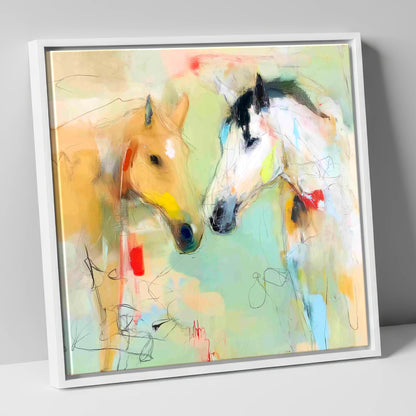 Whispered Secrets horse portrait canvas wall art in white frame
