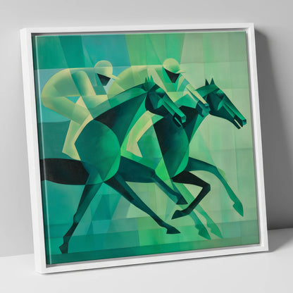 Emerald Racing Pace racing horse canvas wall art in white frame