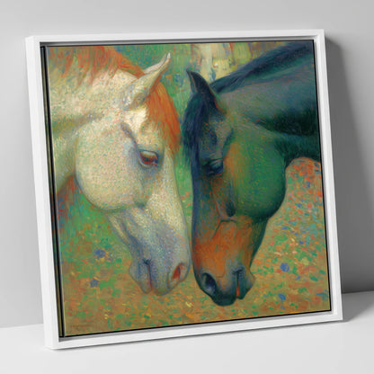 Dappled Companions horse portrait canvas wall art in white frame