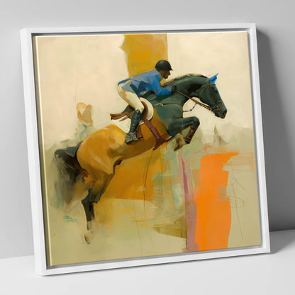 Abstract Showjumping Flight show jumping horse canvas wall art in white frame