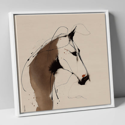 Fluid Sepia Profile horse portrait canvas wall art in white frame