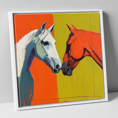 Vibrant Connection horse portrait canvas wall art in white frame