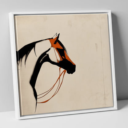 Rust and Ink Silhouette horse breed canvas wall art in white frame