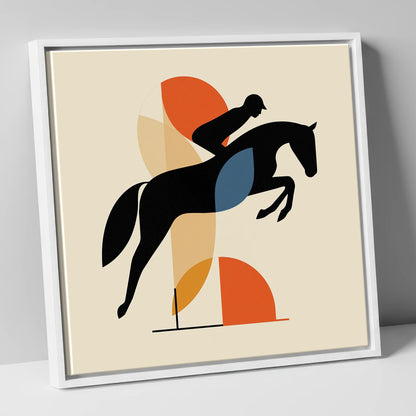 The Geometric Leap show jumping horse canvas wall art in white frame