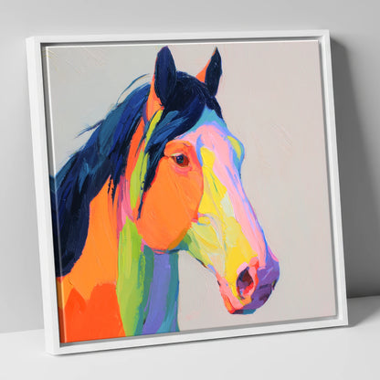 Technicolour Equine Profile horse portrait canvas wall art in white frame