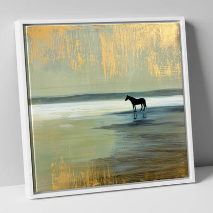Gilded Horizon horse landscape canvas wall art in white frame