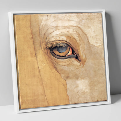 The Golden Gaze horse portrait canvas wall art in white frame