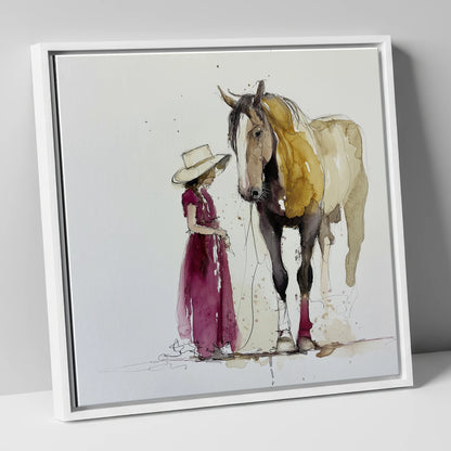 A Quiet Connection horse & rider canvas wall art in white frame