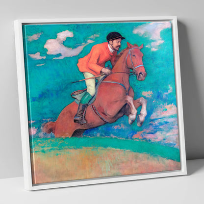 The Crimson Chase racing horse canvas wall art in white frame