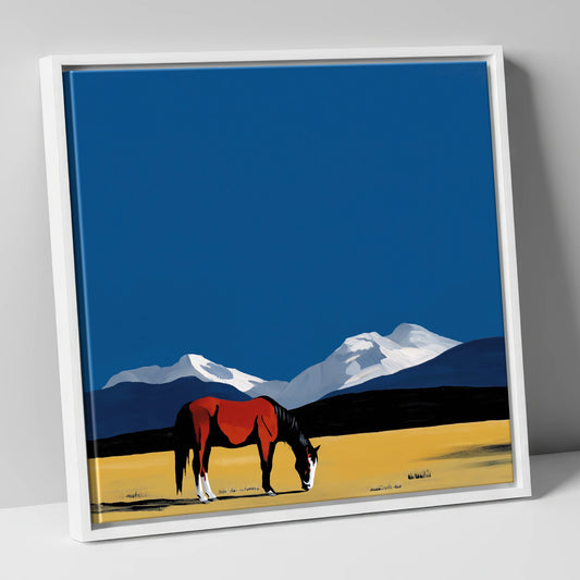 High Country Solitude horse landscape canvas wall art in white frame