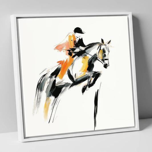 Amber Ascent show jumping horse canvas wall art in white frame