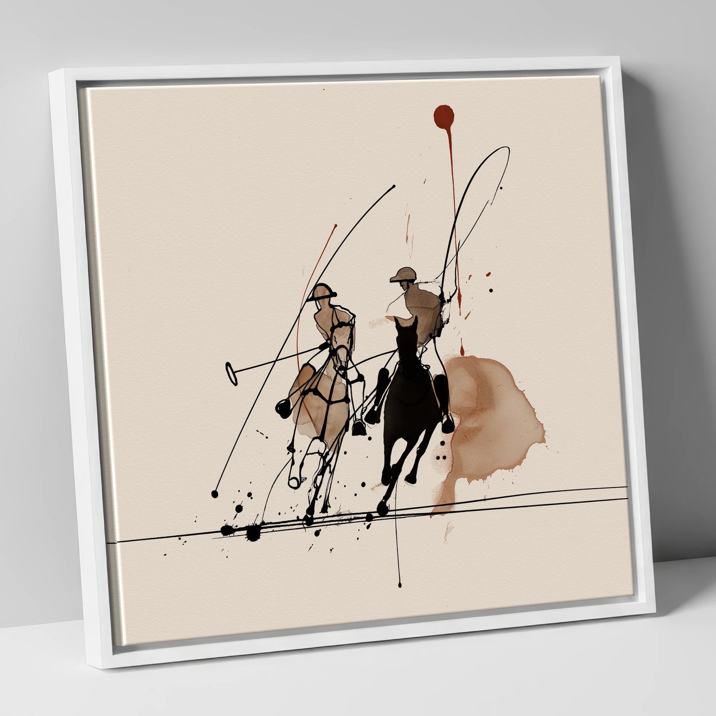Polo Dynamics polo horse canvas wall art in white frame