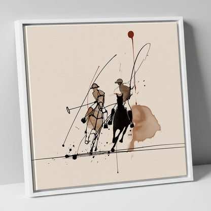 Polo Dynamics polo horse canvas wall art in white frame