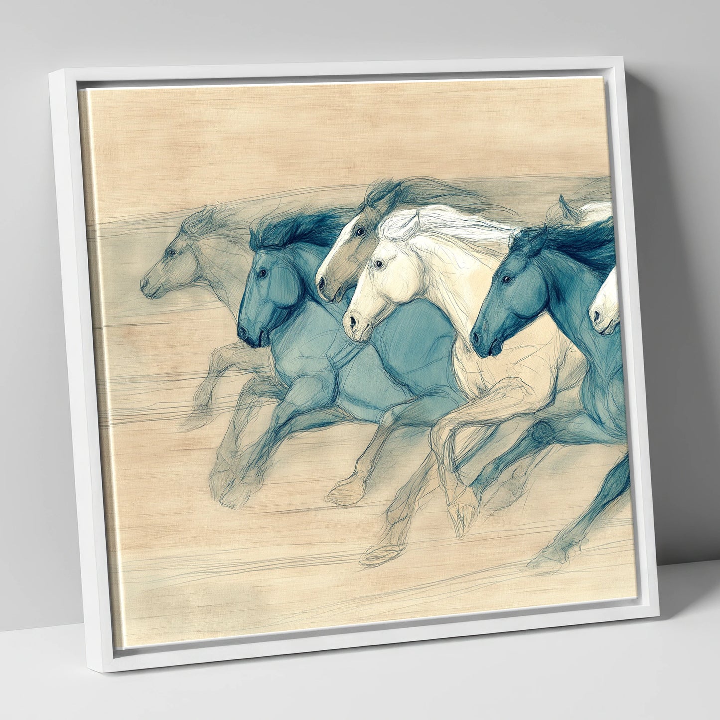 Rhythm of the Herd wild horses canvas wall art in white frame