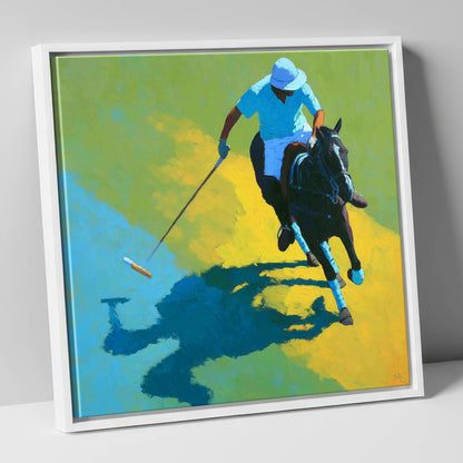 Shadows of the Chukka polo horse canvas wall art in white frame