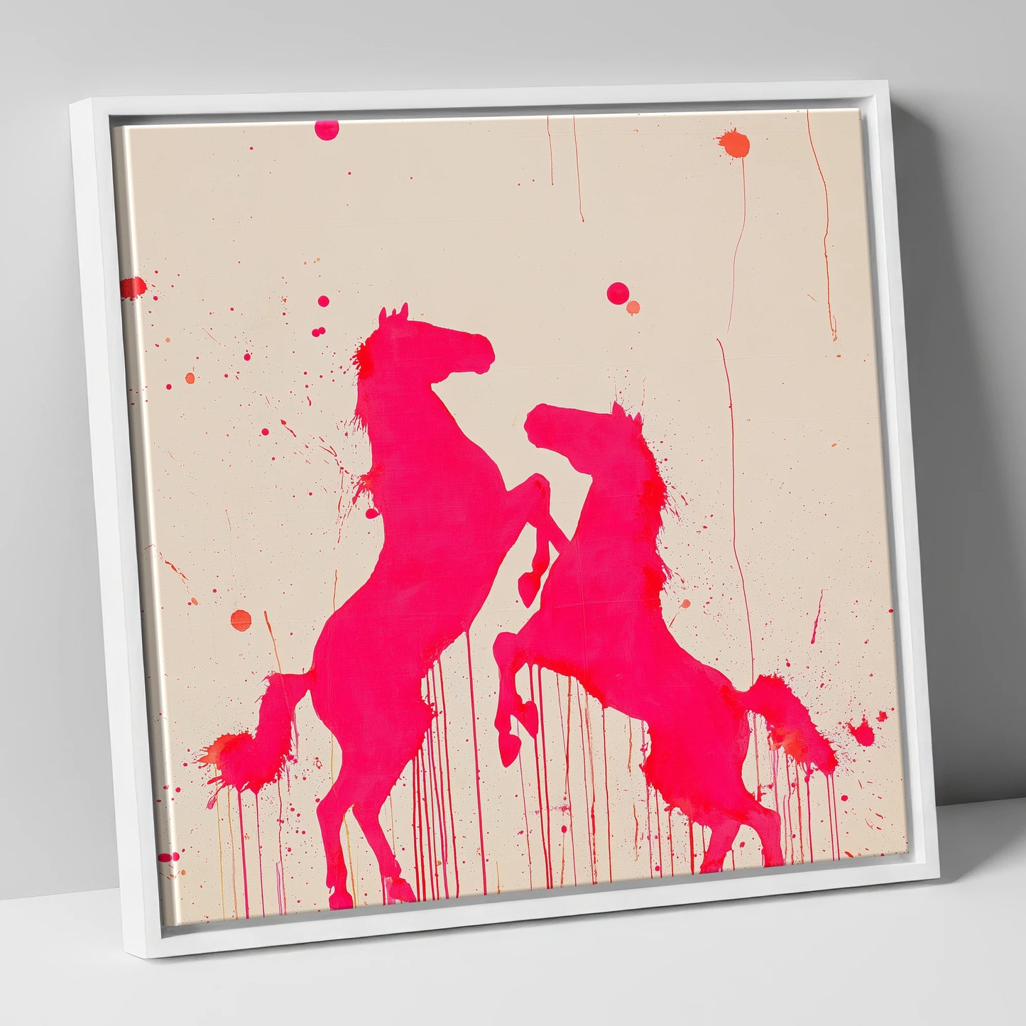 Magenta Equine Dance wild horses canvas wall art in white frame
