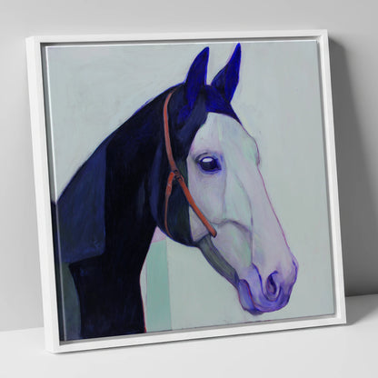 Indigo and Ice horse portrait canvas wall art in white frame