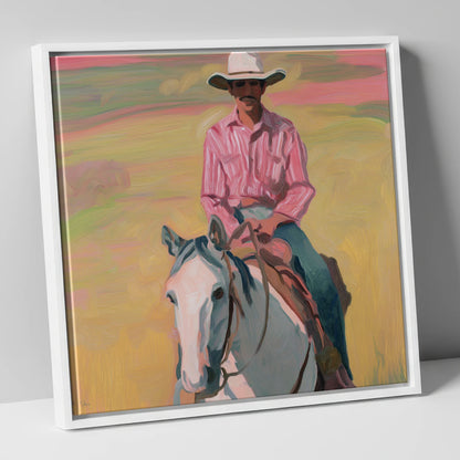 Dusk on the Plains western horse canvas wall art in white frame