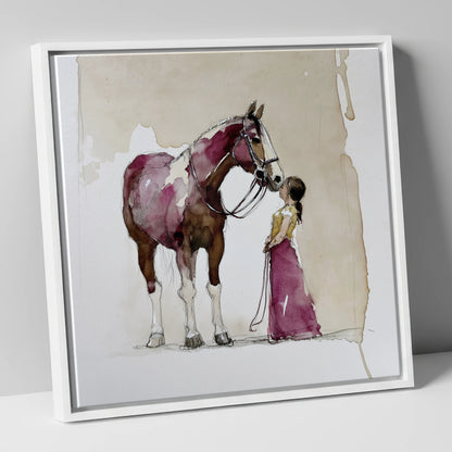 A Gentle Greeting horse & rider canvas wall art in white frame