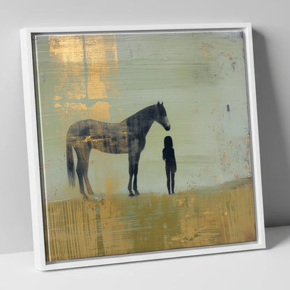Gilded Connection horse & rider canvas wall art in white frame