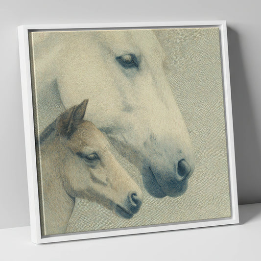 Enduring Connection mare & foal canvas wall art in white frame