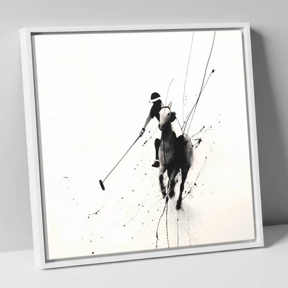 Ethereal Polo Silhouette polo horse canvas wall art in white frame