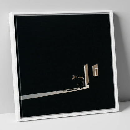 Solitary Light horse stable canvas wall art in white frame