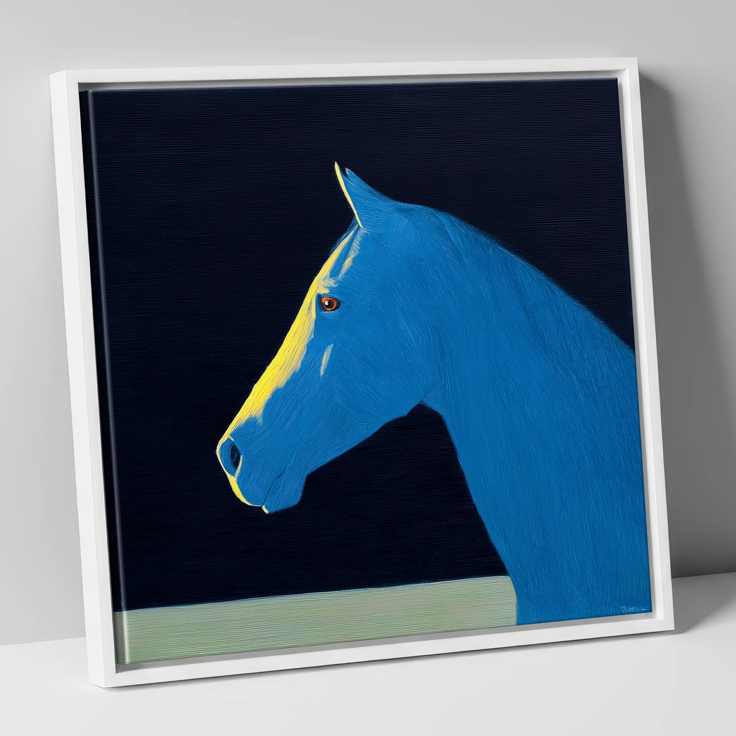Striking Azure Profile horse breed canvas wall art in white frame