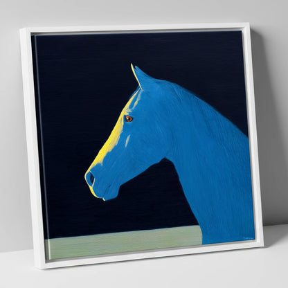 Striking Azure Profile horse breed canvas wall art in white frame