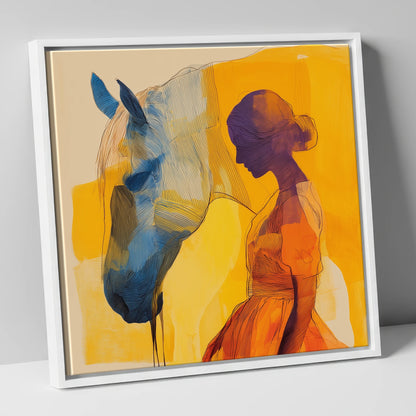 Amber Reverie horse & rider canvas wall art in white frame